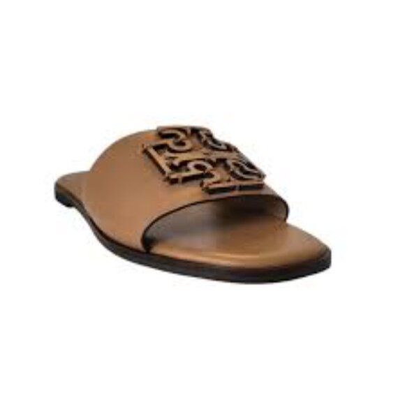 NIB Tory Burch Ines Slide T Logo Leather Sandals ALMOND FLOUR - Picture 5 of 5
